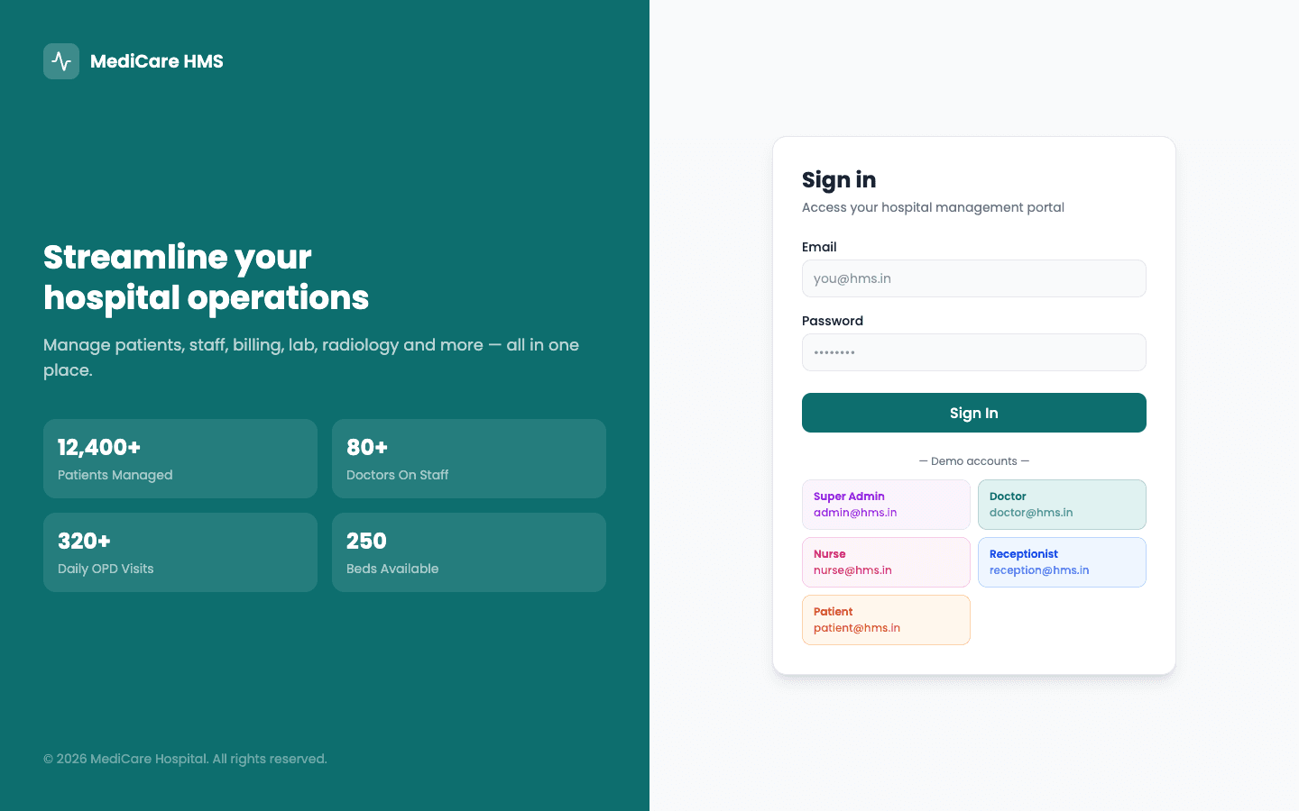MediCare HMS — Healthcare